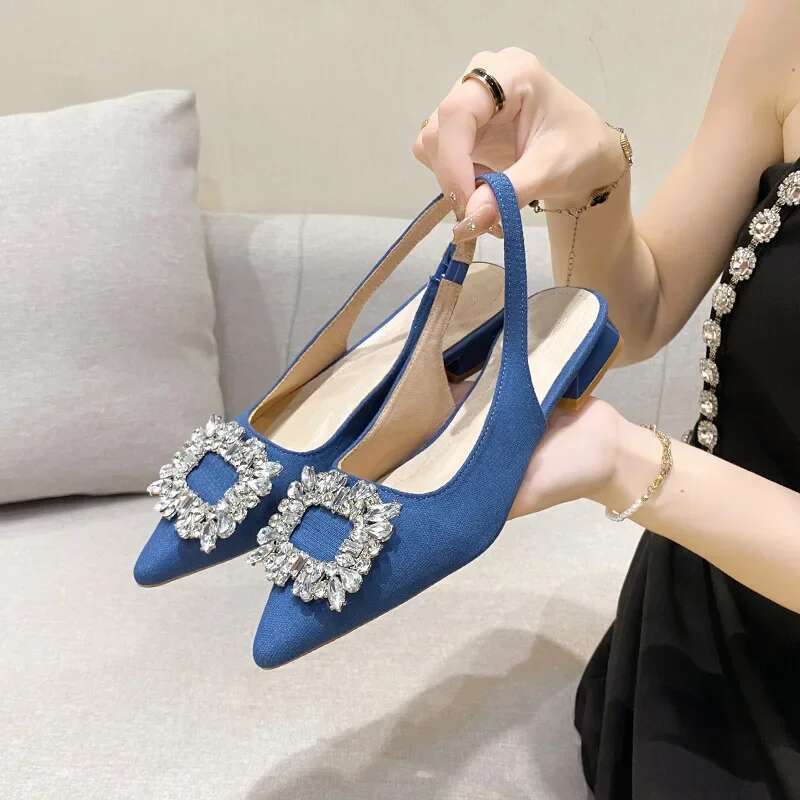 Large Size French Style Baotou Sandals Women's New Small Low Heel Rhie Pointed Single Shoes