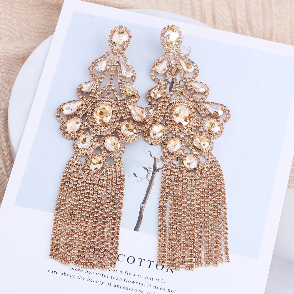 Large tassel earrings rhinestone pendant earrings womens statement crystal pendant earrings fashion jewelry wholesale 250110