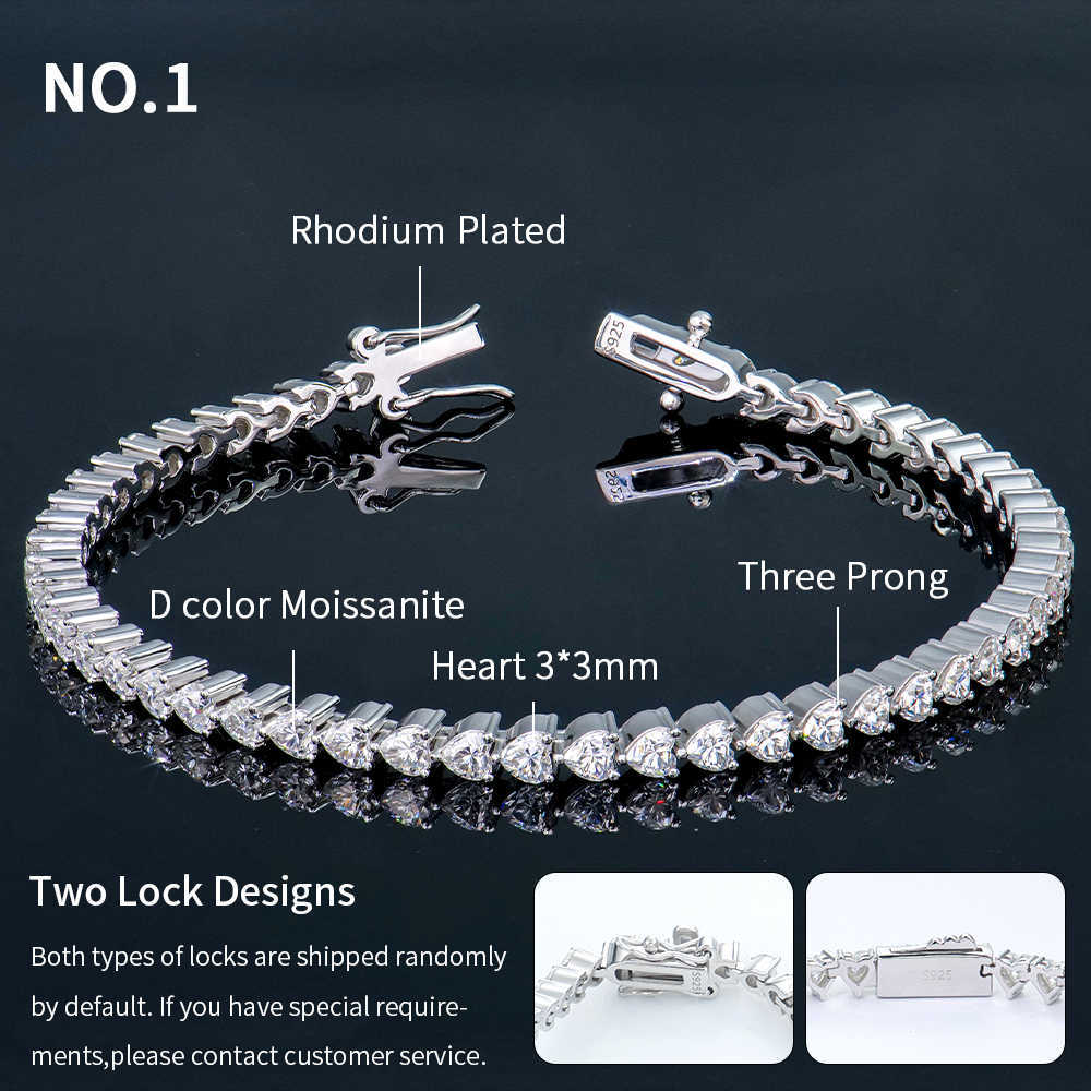 Fashion Iced Out 925 Silver 3*3mm Heart Shape DEF Mossanite Diamond Tennis Bracelet Fashion Jewelry For Party For Wedding