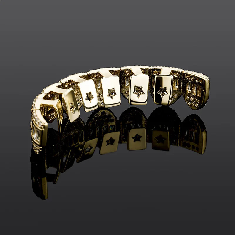 Hip Hop Gold Silver Baguette Stones Iced Out CZ Teeth Caps Cubic Zircon Top Bottom Charm Grills For Men Women Jewelry 250107