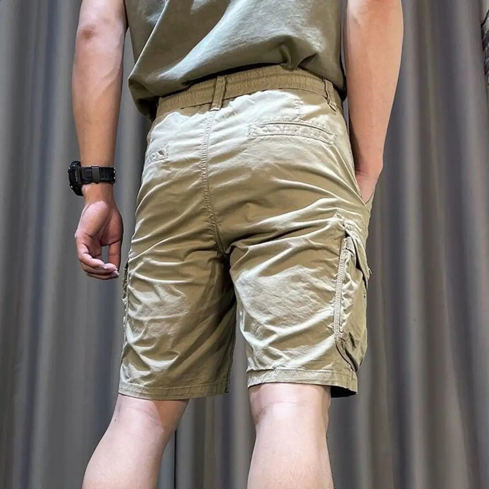 Durable Men Shorts Elastic Waist Mens Cargo Adjustable Drawstring Reinforced Pockets Straight Leg for Beach or Casual 250103