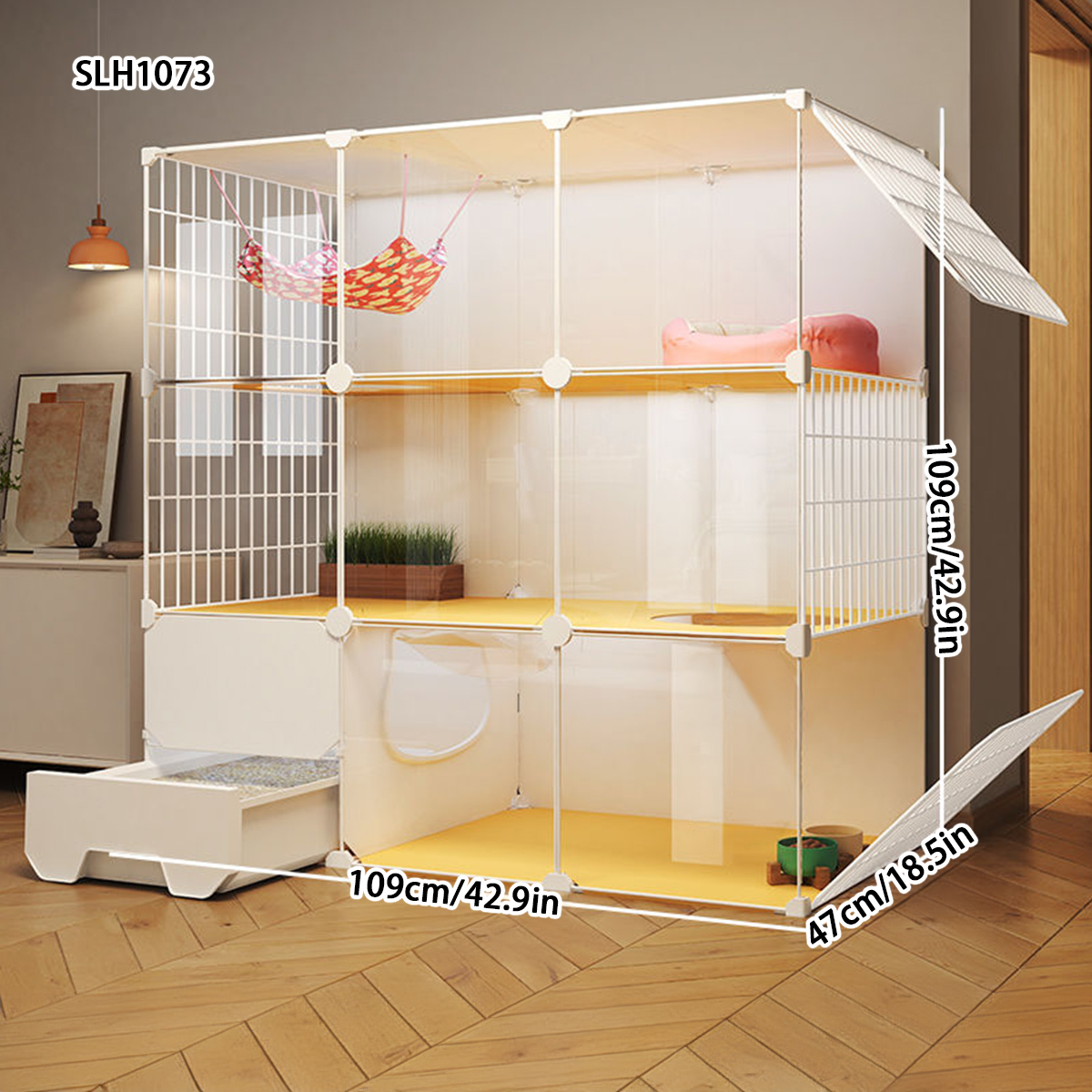 Large Size Cat Palace Indoor Housing Unit with Integrated Litter Tray - Comfortable Cat Shelter