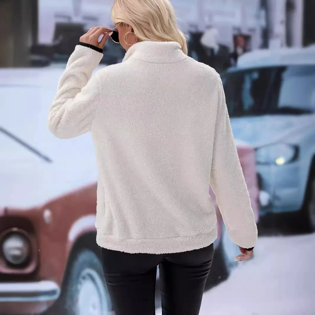 fashionable autumn and winter feminine temperament casual commuting warm mens half zipper long plush hoodie 250106