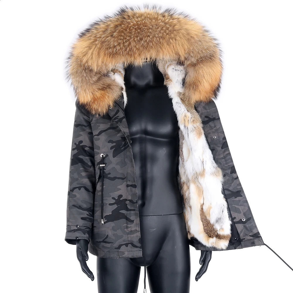 Short Men Parka Winter Jacket Natural Raccoon Fur Collar Hood Thick Warm Real Outerwear Streetwear Coat 250107