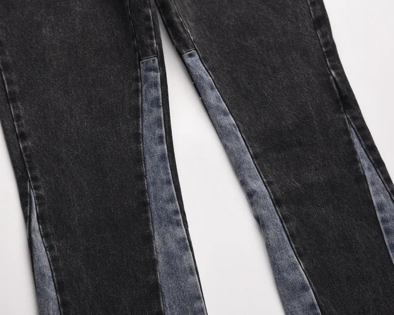 High Street Wash Loose Splicing Micro Flared Pants Foot Jeans for Men 250109