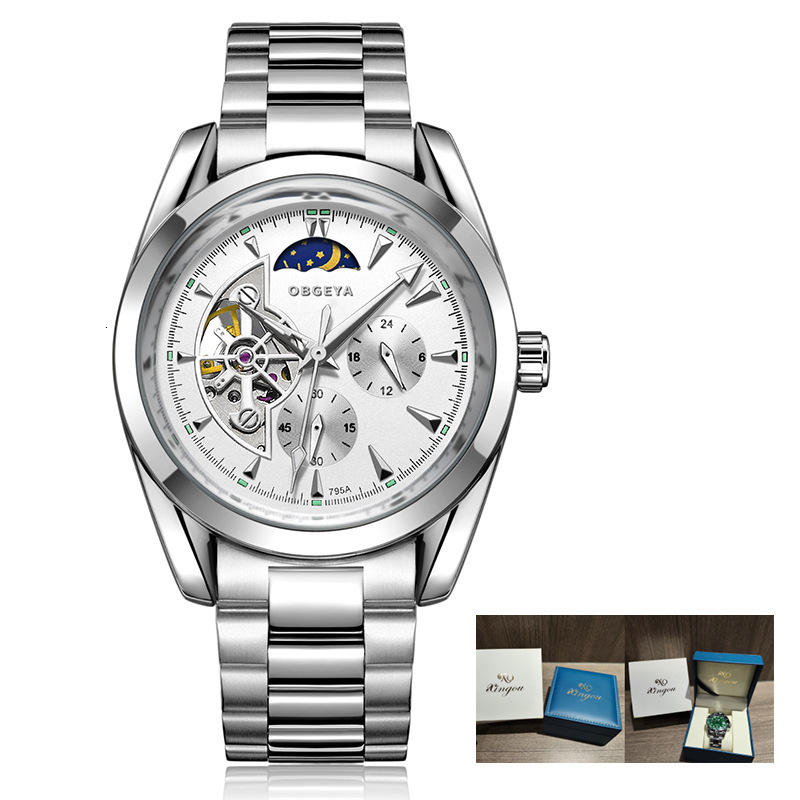 Trendy Men's Mechanical Watch with Skeleton, Night Glow, and 30M Waterproof Stainless Steel Band