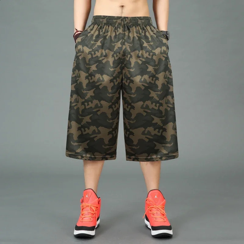 mens elastic loose running shorts for summer leisure elastic waist knee length printed Plus size XL 2XL 3XL 4XL 250109