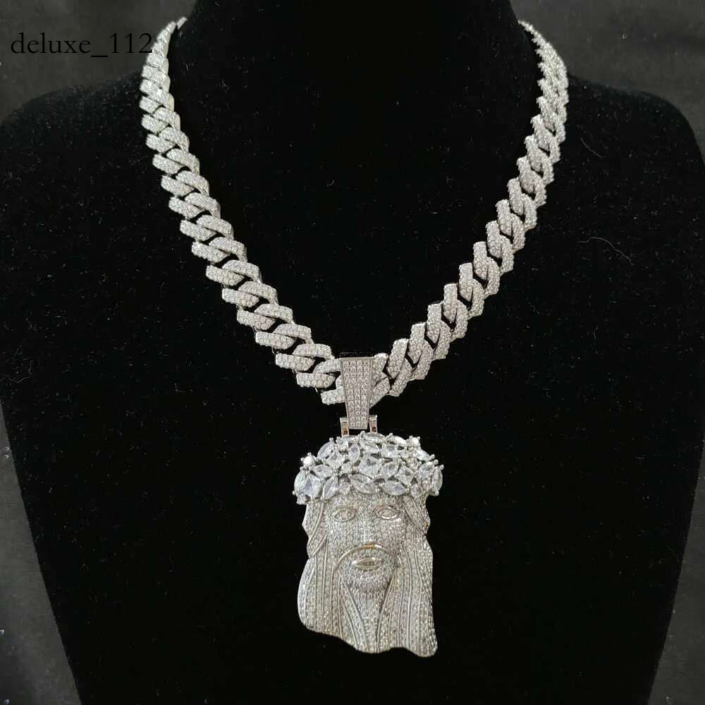 necklace moissanite chain Jesus Pendant with 13mm Moissanite Cuban Chain Necklace Hip Hop Jewelry for Men Gift