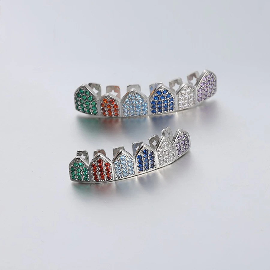 Punk HipHop Micro Pave Zircon Teeth For Men Iced Out Bling Top Bottom Cubic Zirconia Grills Caps Set Dental Jewelry Gifts 250107