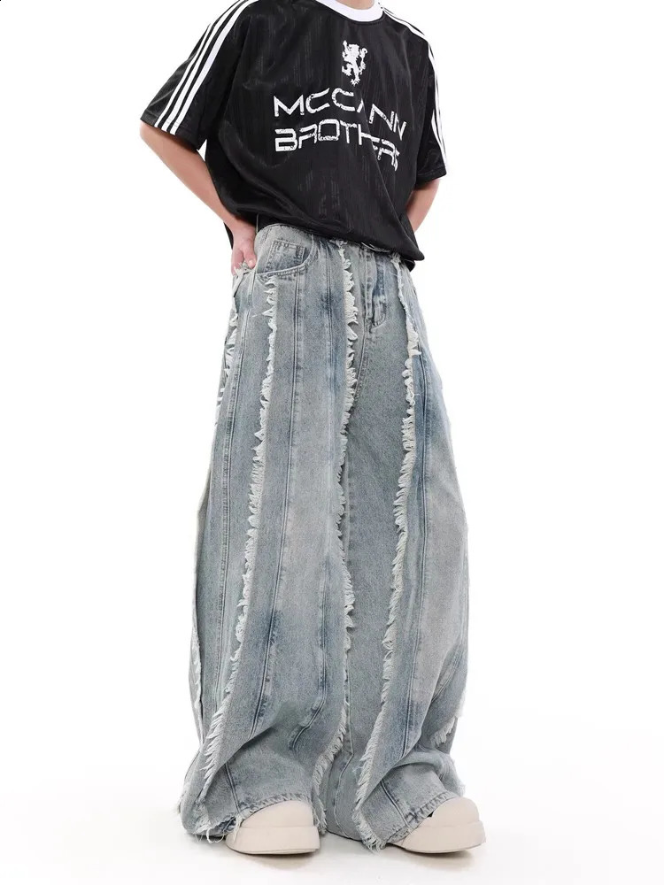 2024 Ropa Grunge Y2K Streetwear Washed Blue Baggy Stacked Jeans Pants Men Clothes Wide Leg Women Loose Denim Trousers 250109Z