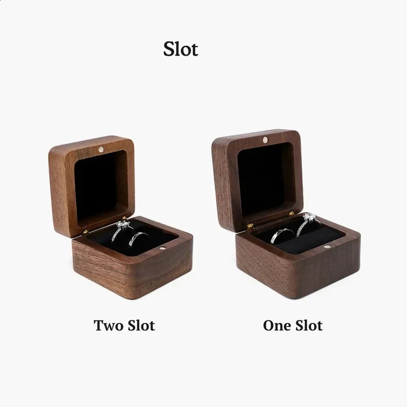 1pcs Free Custom Wooden Ring Box Personalized customization Wedding Anniversary Gift Walnut Wood Rings Box Engraved Engagement 250106