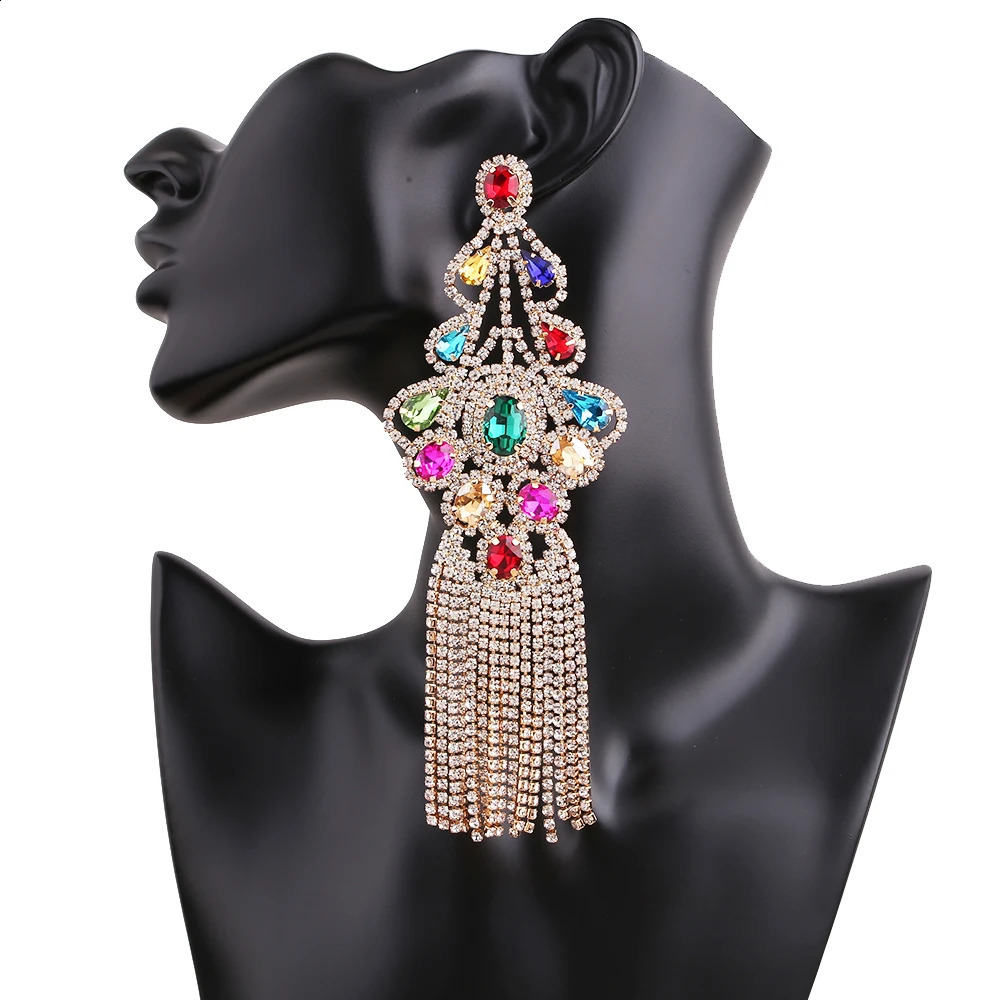 Large tassel earrings rhinestone pendant earrings womens statement crystal pendant earrings fashion jewelry wholesale 250110