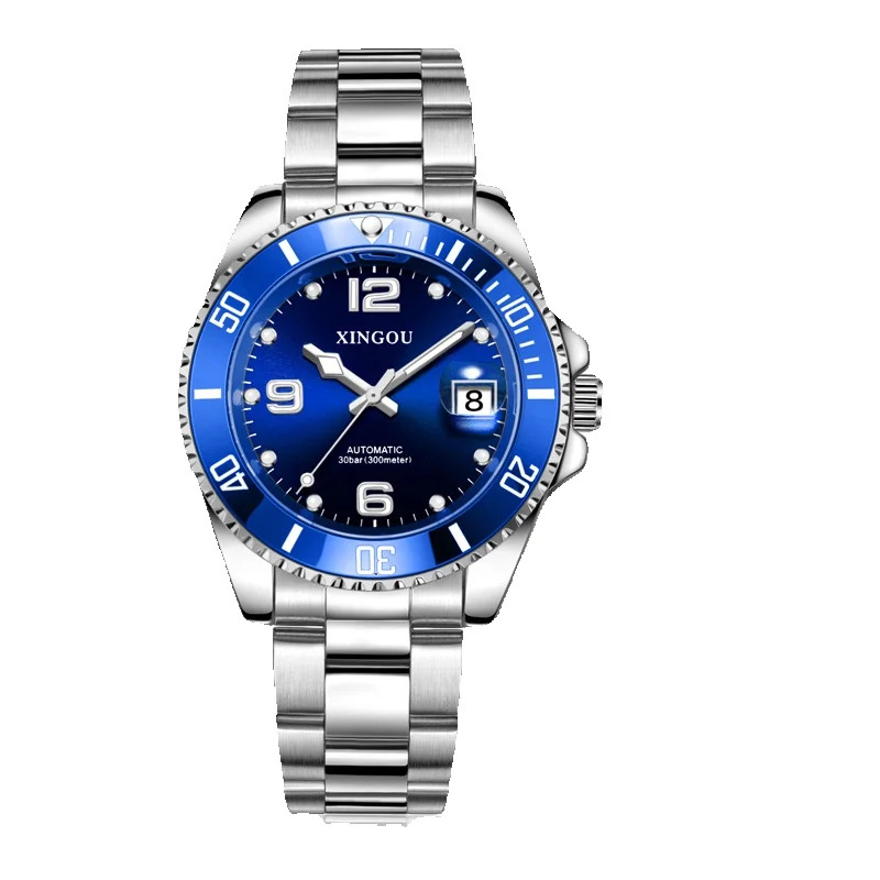 Men's Elegant Waterproof Automatic Mechanical Watch with Diving Countdown and Night Glow Steel Band