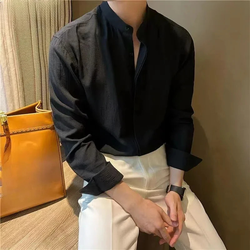 Preppy Style Long Sleeve Turn-down Collar Spring Autumn Solid Color Button Up Cardigan Shirt Mens Clothing Formal Casual Tops 250108