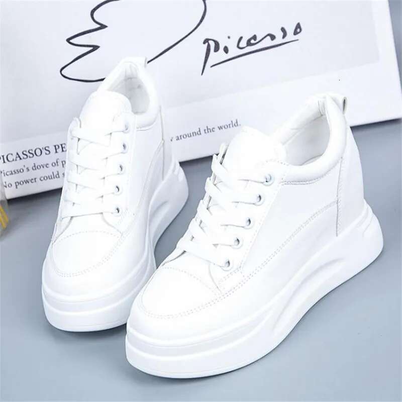 Hidden Heels Women Platform Wedge Sneakers Ladies Leather White BLACK Shoes Female Tenis Feminino Casual 40
