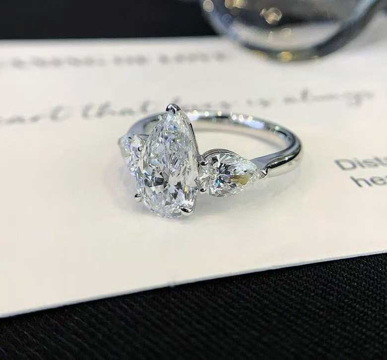 LongshineWater Drop Shape High Quality18K Gold Shining White Color Fine jewelry For Women 3ct Lab Grown Diamond Ring