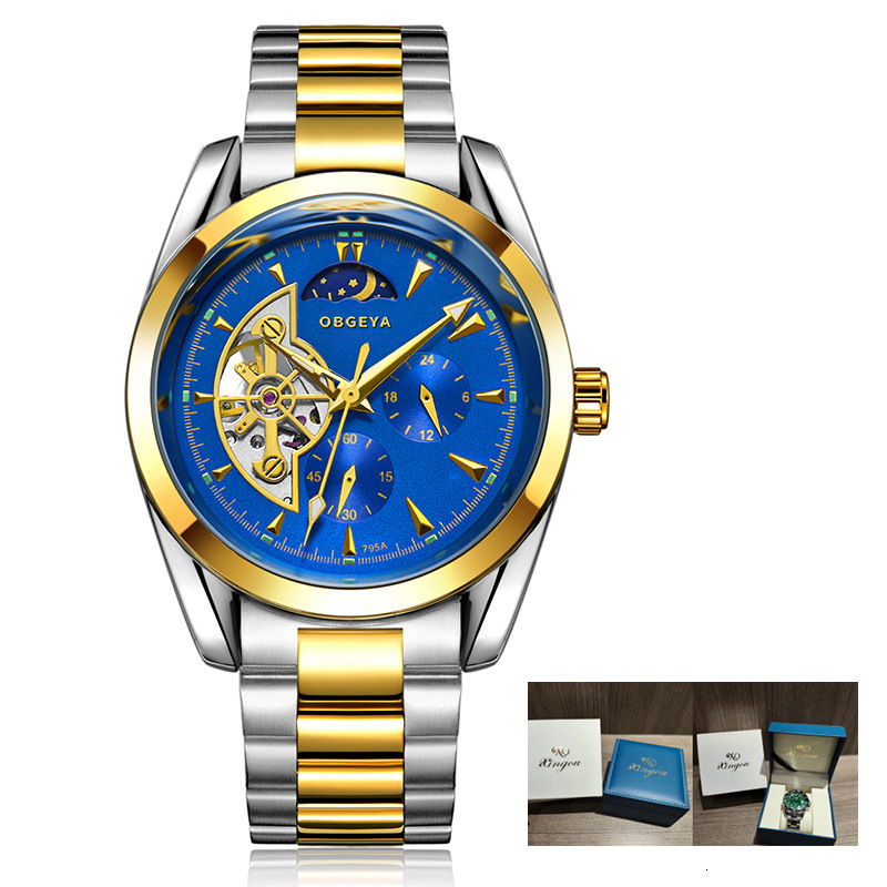 Trendy Men's Mechanical Watch with Skeleton, Night Glow, and 30M Waterproof Stainless Steel Band