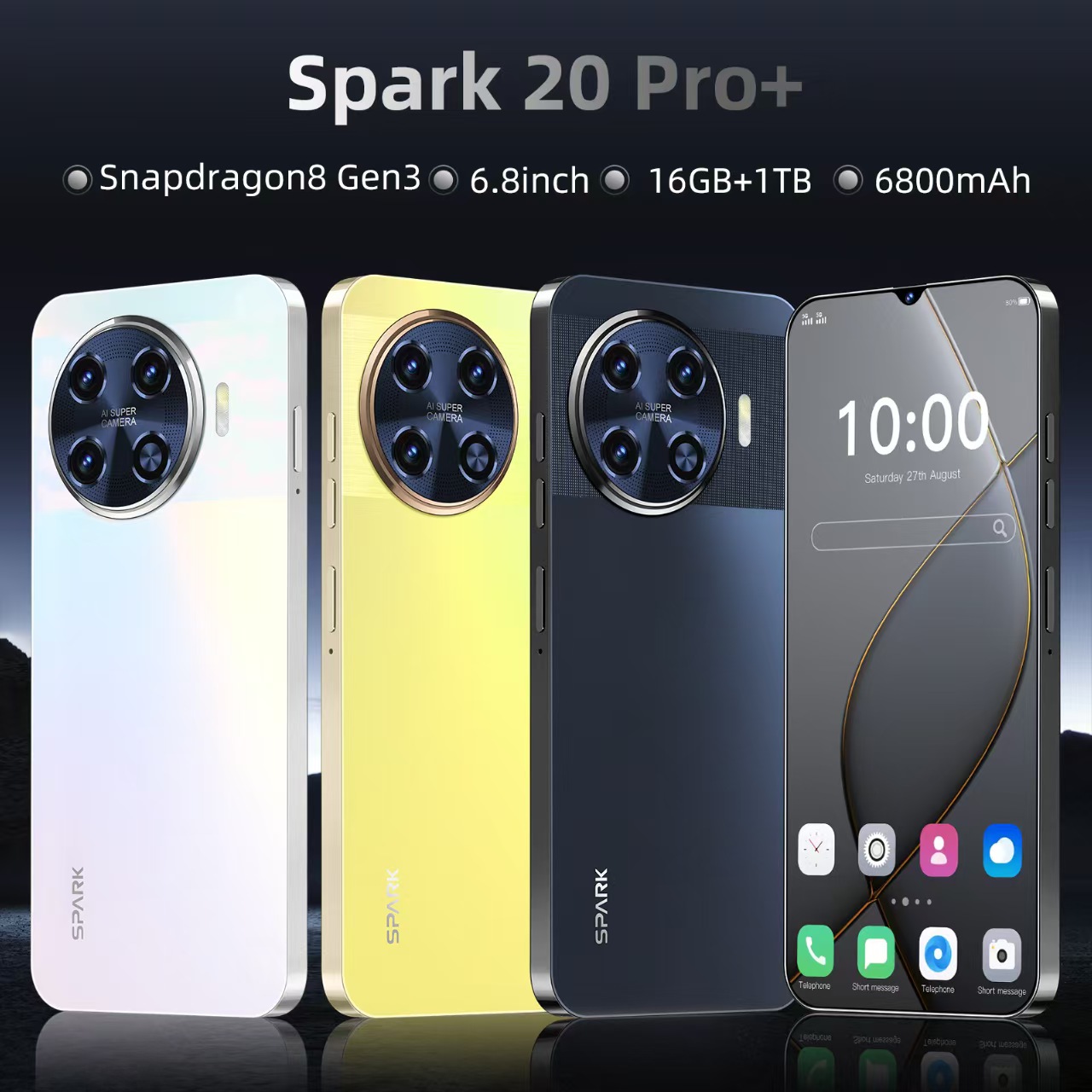 2025 New Spark20 Pro+ Android Dual SIM Smartphone 6.8-inch Screen 16+1TB Large Memory Factory Direct Sales