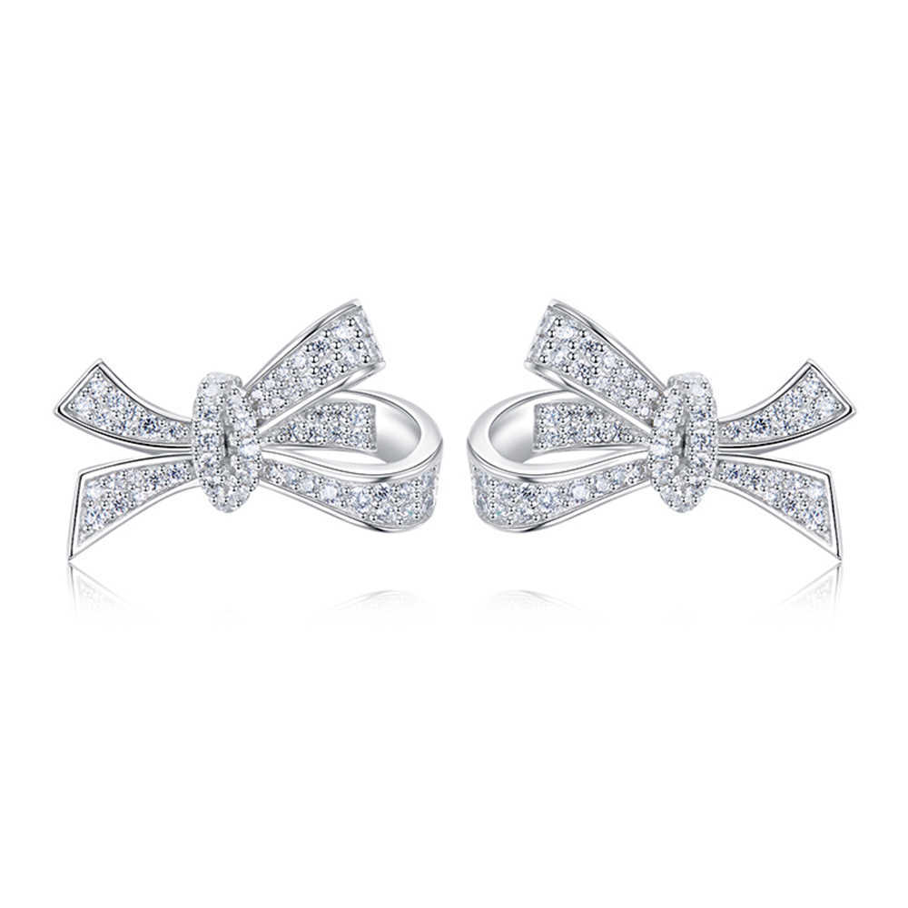 CAOSHI Custom Exquisite Design Bow Knot Shaped Paved Full Simulated Moissanite Earrings For Silver Plated CZ Stud Earrings Women