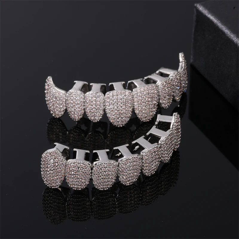 Full CZ Stones Heavy Teeth Caps Cubic Zircon Iced Out Micro Pave Top Bottom Charm Grills For Men Women Jewelry 250107