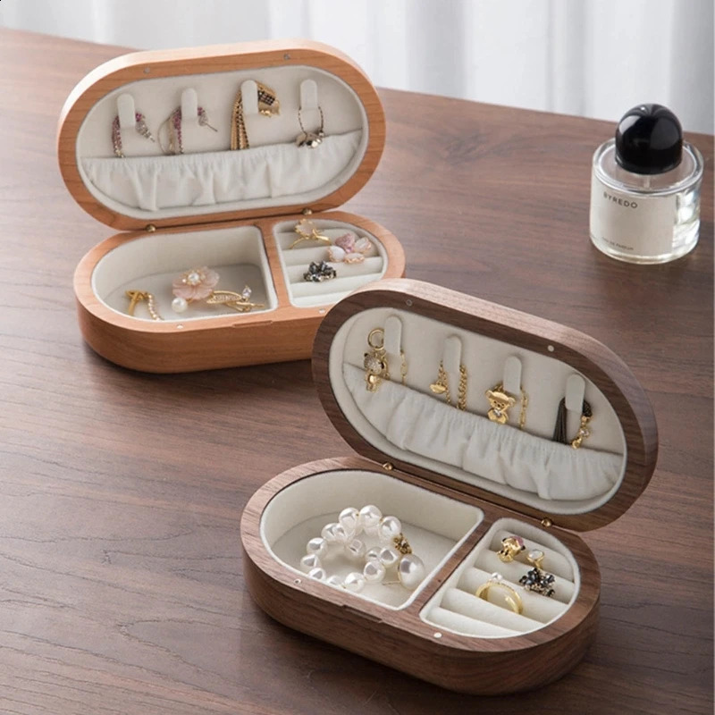 Wooden Jewelry Box Delicate Walnut Jewelry Box Holder For Rings Earrings Necklace Storage Boxes For Girls Women Drop 250106