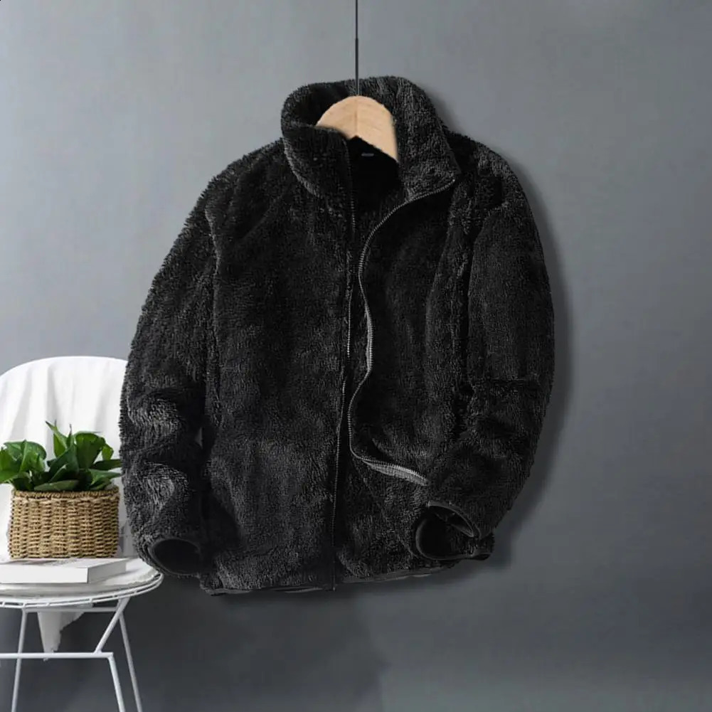 Plush Cardigan Coat Streetwear Doublesided Faux Fur Jacket for Women Men with Stand Collar Zipper Placket Thickened 250107