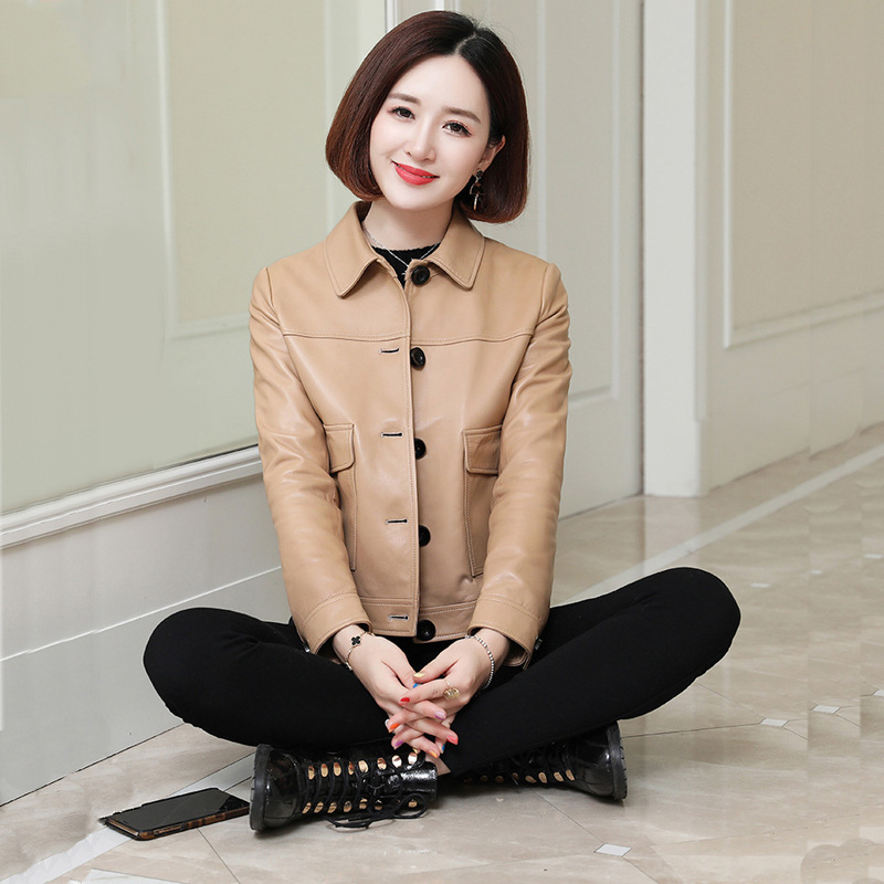 OC458M32 Luxury Quality Women's Genuine Leather Jacket Short Spring and Autumn Edition Coat Slim Fit Sheepskin Motorcycle Suit