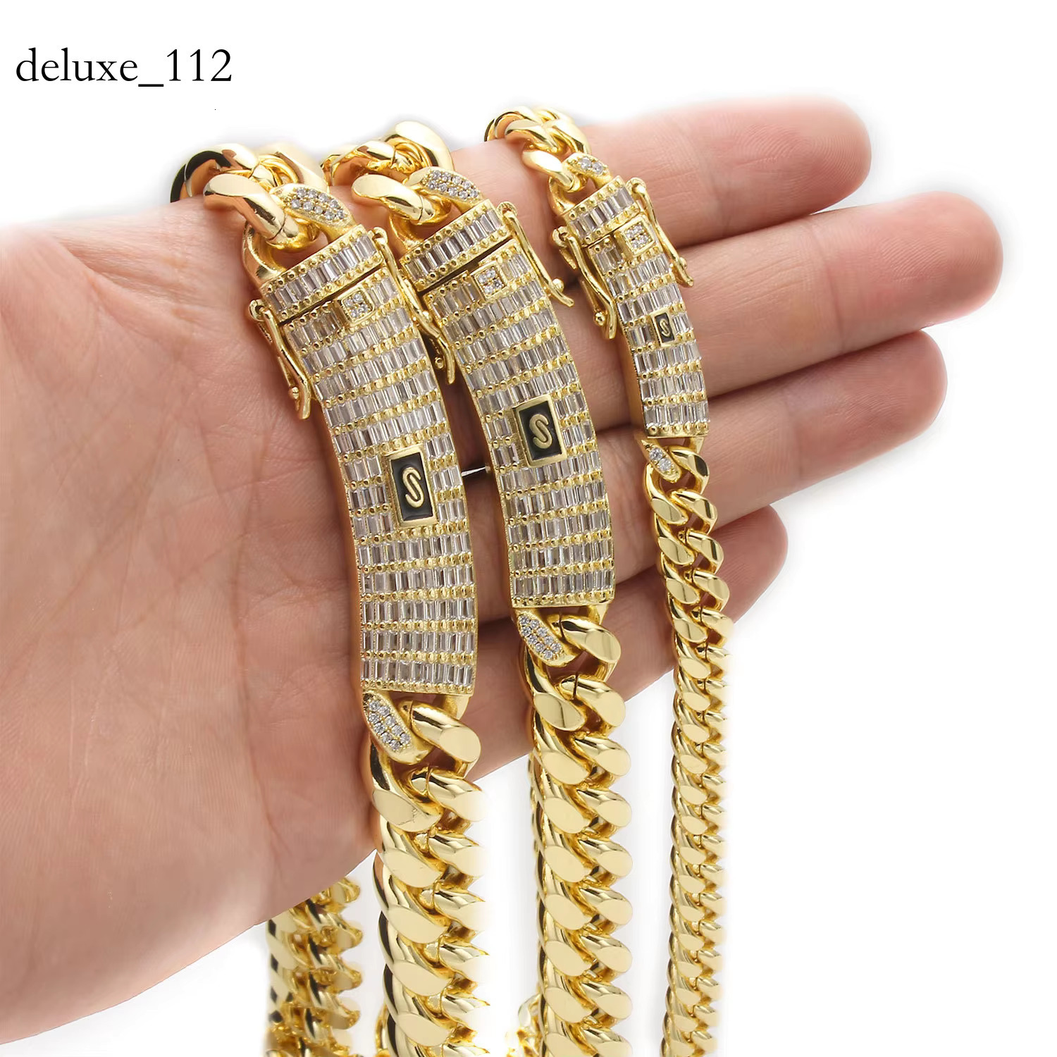 Hot Sale Monaco 14k Gold Plated Men Iced Out Bracelet Miami Cuban k Chain Stainless Steel Necklace