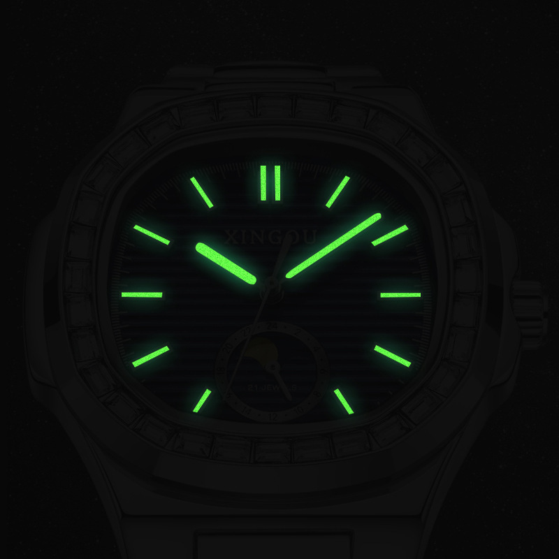 Men's Automatic Mechanical Watch with Diamond, Night Glow, and Waterproof Stainless Steel Band