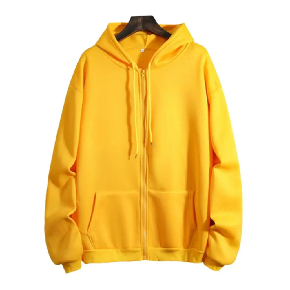 Fleece Lining Women Sweatshirt Plush Lining Solid Color Loose Harajuku Thick Hoodie Zipper Closure Simple Fashion Sweatshirt 250106