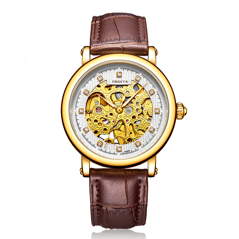 Elegant Men's Automatic Mechanical Watch with Diamond, Skeleton Design, and Waterproof Feature