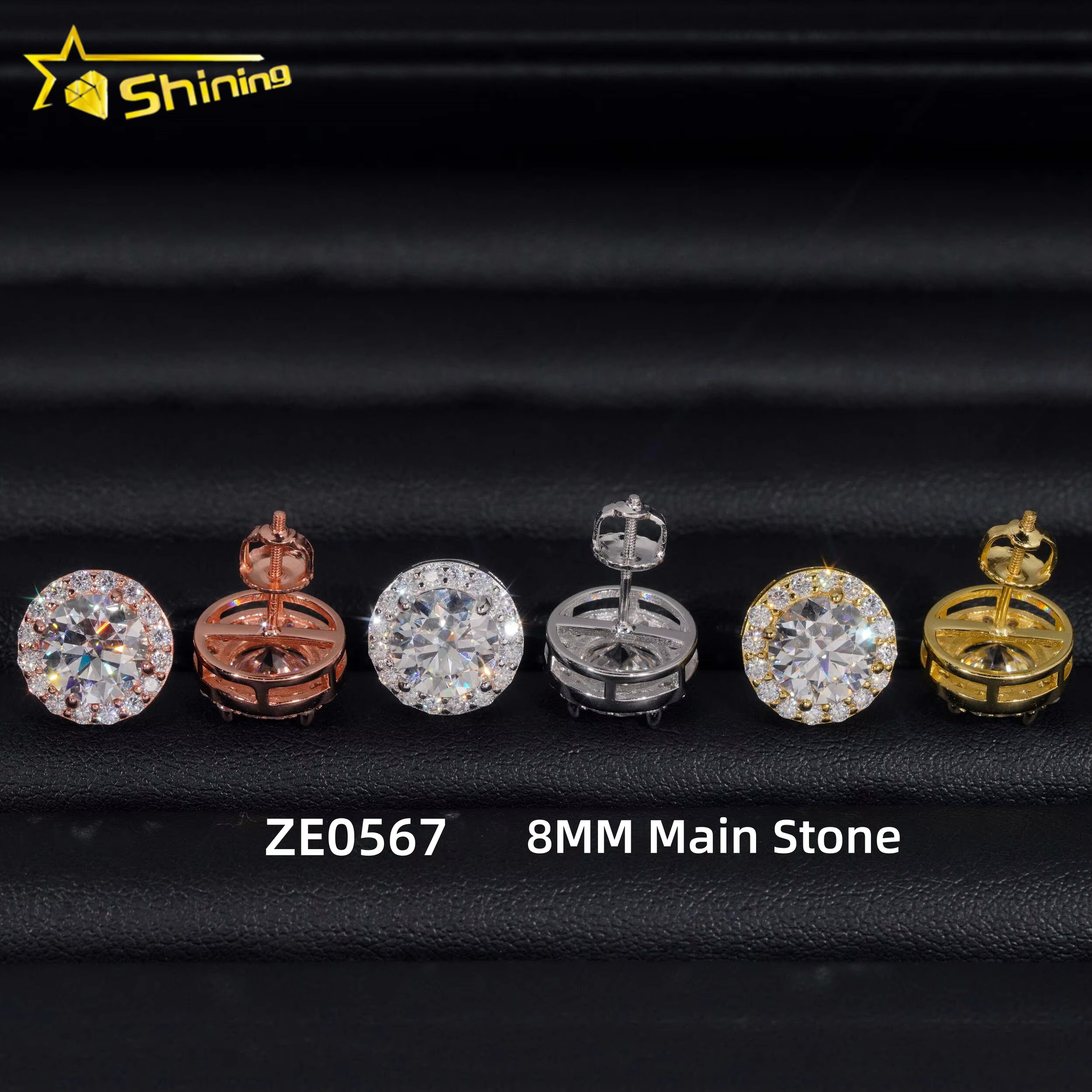 Hot Selg Hip Hop Style Sterg Sier 5MM 6.5MM 8MM Halo Design Round Moissanite Dia Stud Earrings