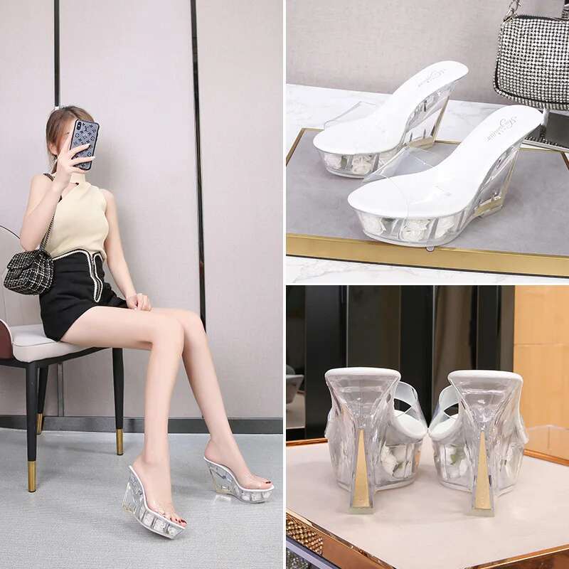LTARTA 10Cm Sexy Nightclub High Heels Wer Heel Women's Catwalk Pole Dance Shoes Crystal Wedge Sandals Lfd-1101-8