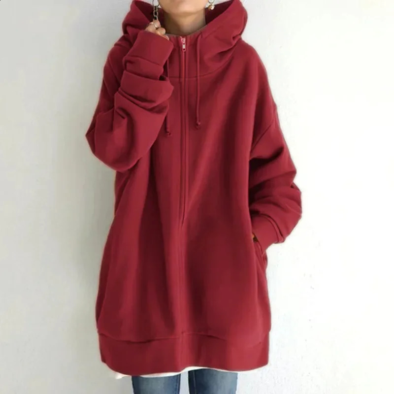 Monochrome Loose Long Sleeve Sweatshirts Korean Long Top Personalized Street Hoodie with Zipper and Hood Coats Women Clothing 250106