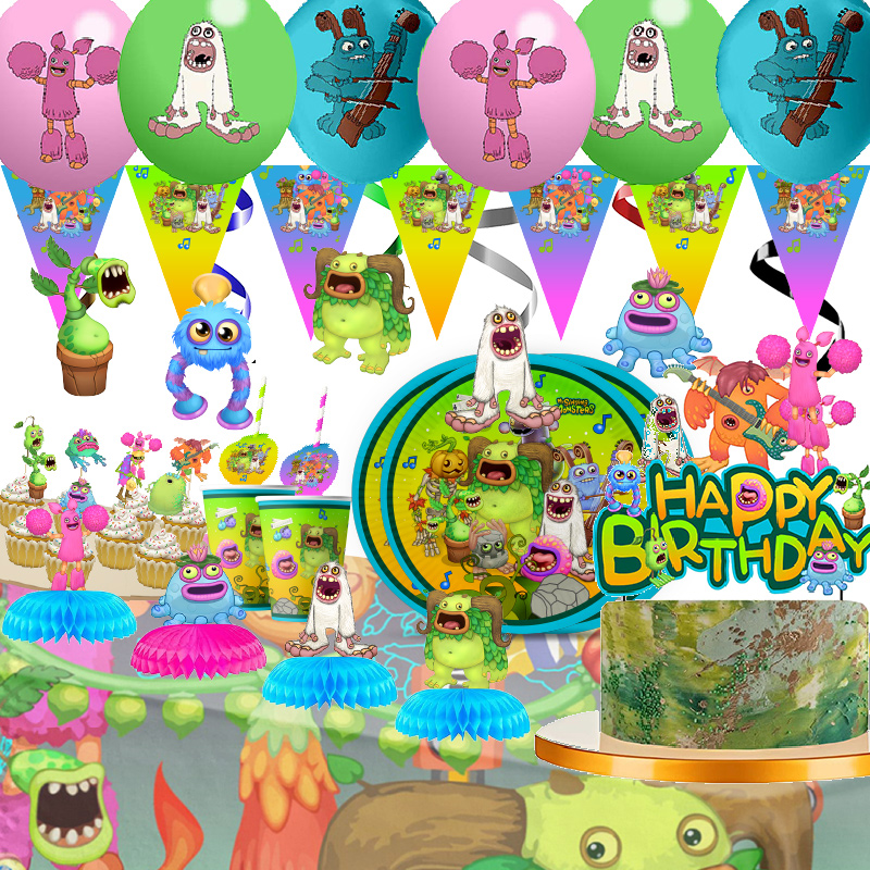 My Singing Monsters Theme music Party Decorations Disposable Tableware Tablecloth Sticker Napkin Banner Cake Topper Baby Shower