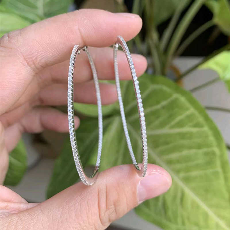 Sterling Silver 925 Round White moissanite 50mm hoop earrings Large Inside out Hoop Earrings moissanite women large earrings
