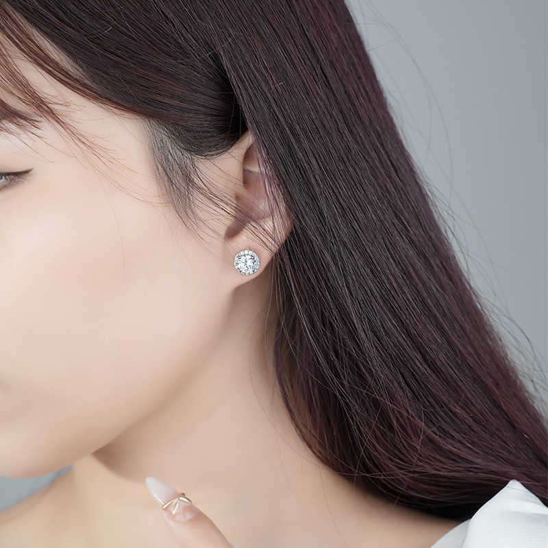 Fashion Moissanite Jewelry 925 Sterling Silver Zircon Earrings Round Cut 1 ct Diamond Stud Earring for Women