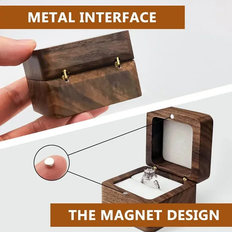 1pcs Free Custom Wooden Ring Box Personalized customization Wedding Anniversary Gift Walnut Wood Rings Box Engraved Engagement 250106