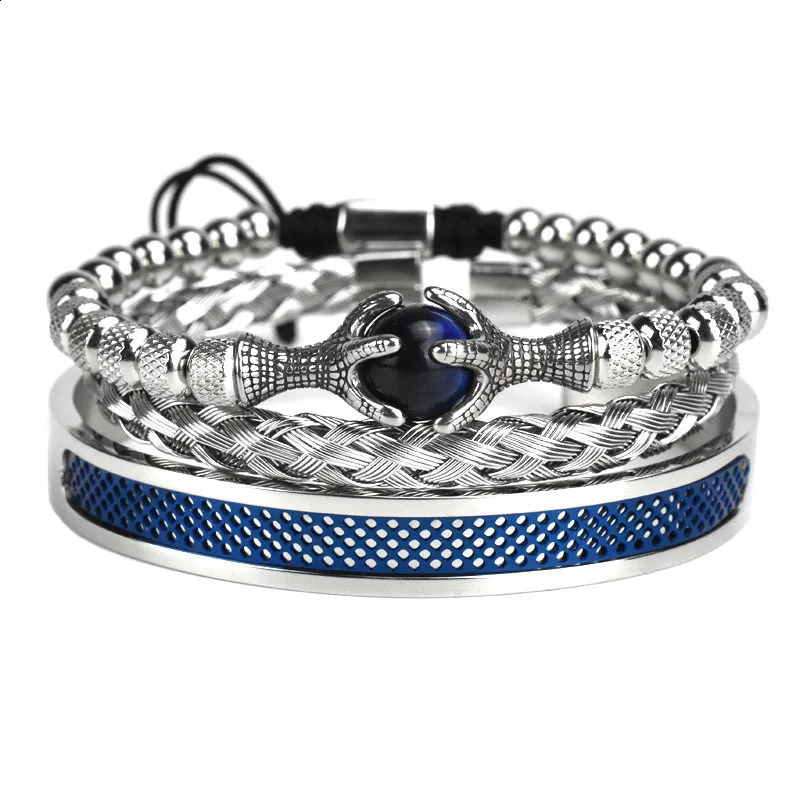 Tiger Eye Bead Eagle Charm Mens Bracelet Stainless Steel Womens Bracelet Couple Jewelry Set 250109