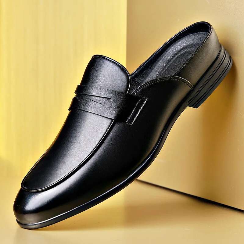 Fashion Cow Leather Mules For Men Soft Sole Business Half Slippers Man Designer Black Casual Loafers Shoes Male