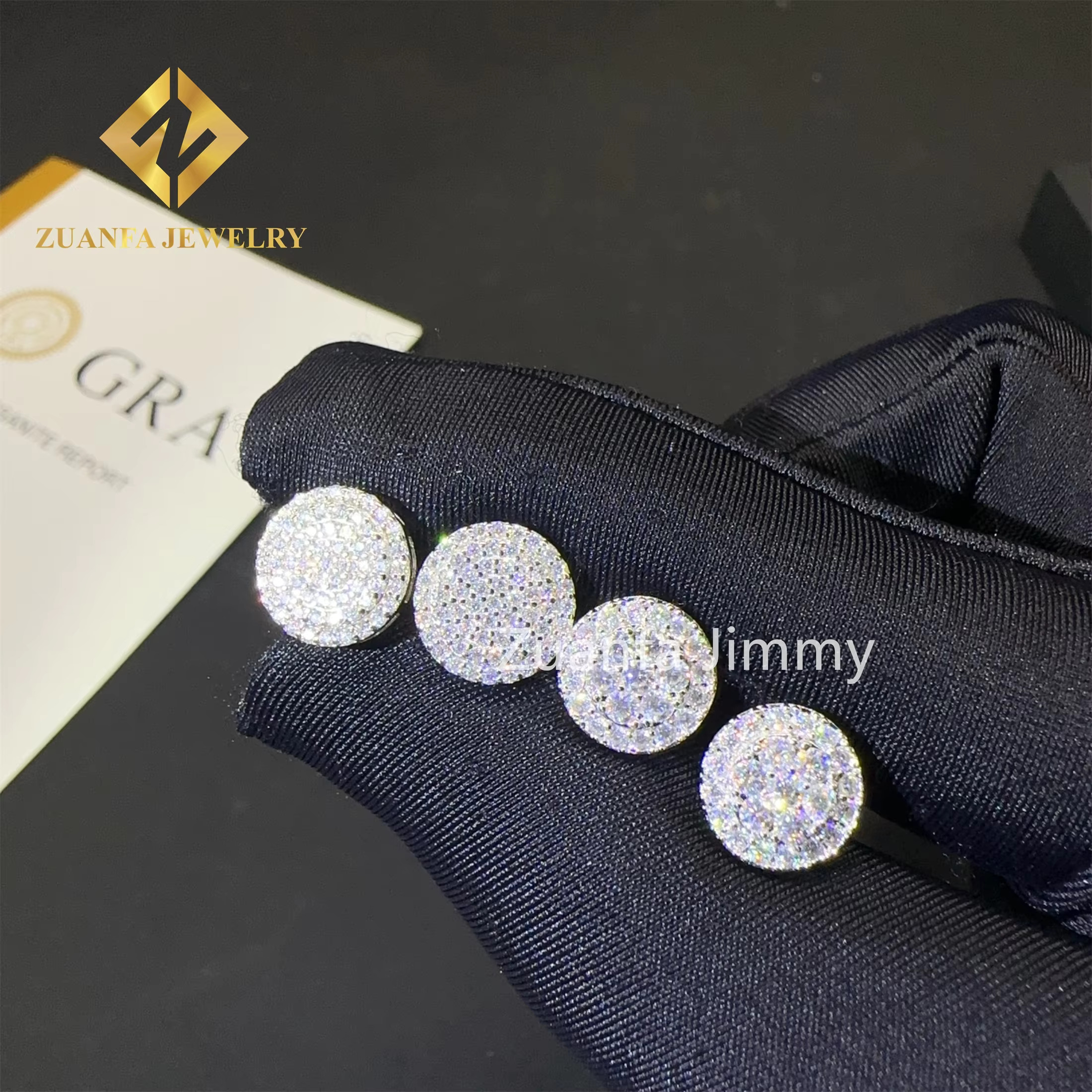 Drop Shipping iced out hip hop sterg sier Sier White Gold Plated screw back moissanite Dia Stud Earrings Men