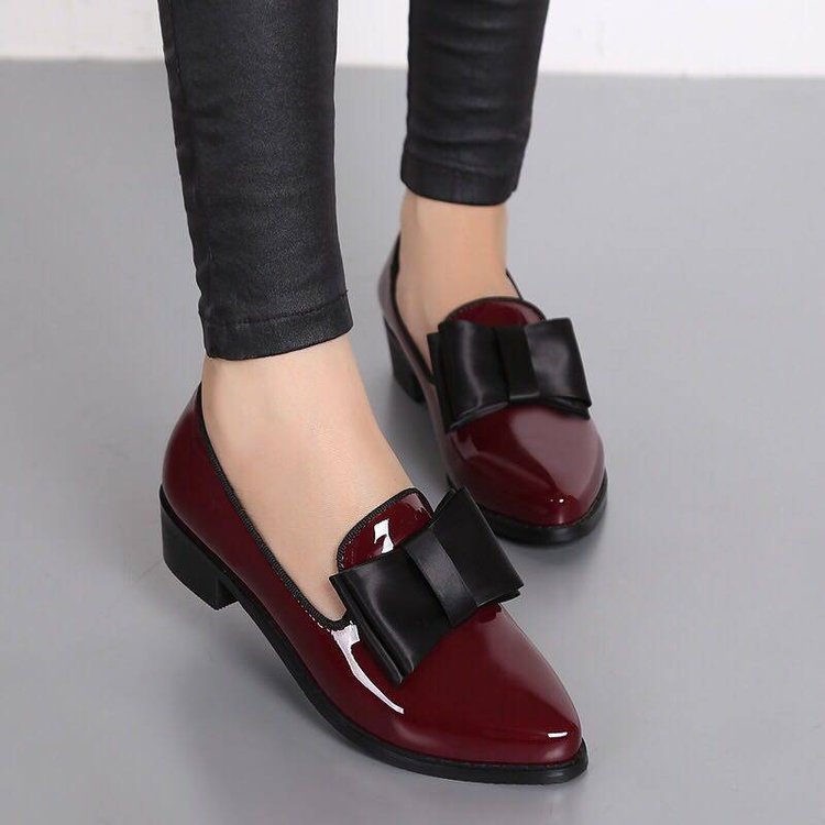 Fashion single shoes women 2025 summer new bow pointe PU bow shallow mouth low heel slip-on solid color 35-41