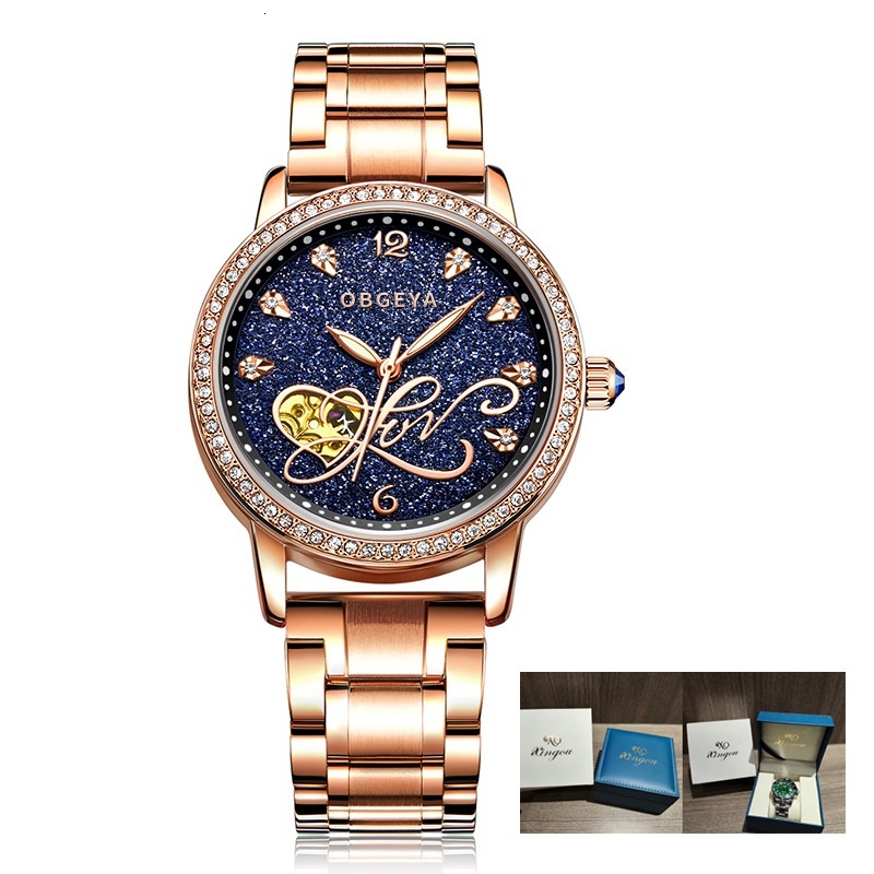 Luxury Fashion Night Glow Waterproof Diamond-Encrusted Skeleton Ladies' Automatic Mechanical Watch