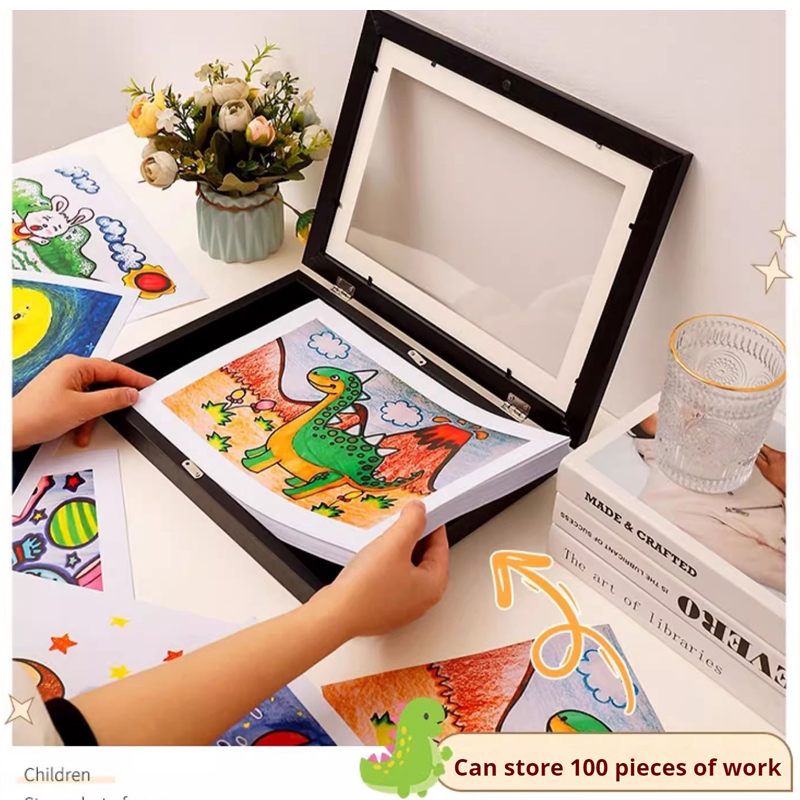 2pcs Children Drawing Front Open Wooden KIDS Art Poster Photo Paintings Pictures Display Wall Picture Frame H260306