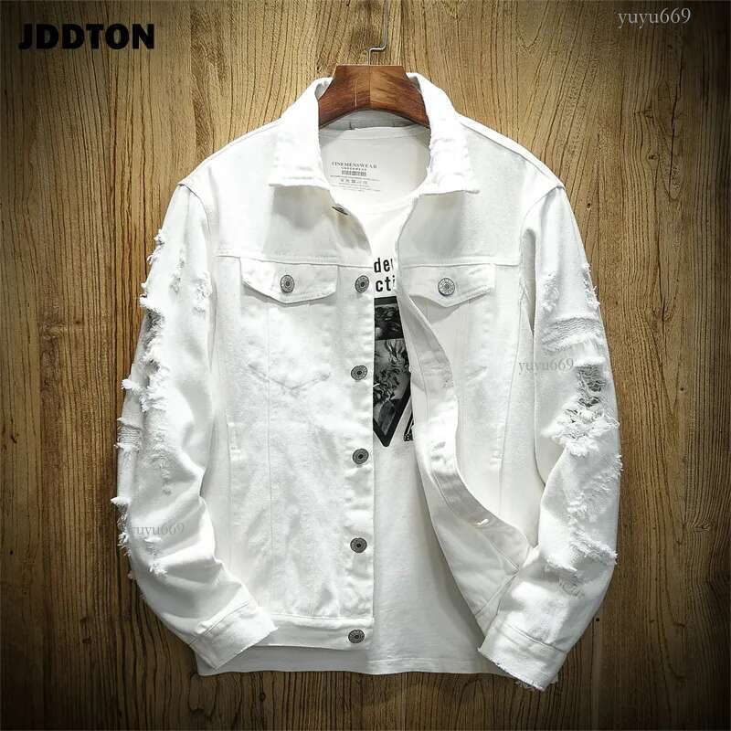 JDDTON Men's Autumn Denim Trendy Jackets Casual Hip Hop Fashion Vintage Ripped Overcoats Streetwear Cowboy Jeans Outerwear JE385 T200608