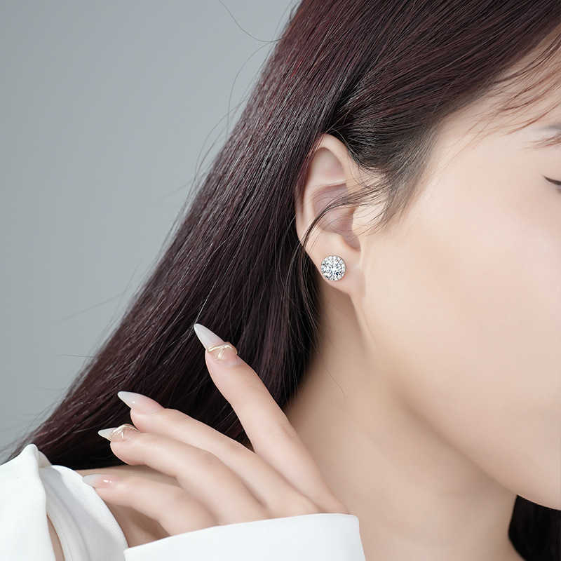 Fashion Moissanite Jewelry 925 Sterling Silver Zircon Earrings Round Cut 1 ct Diamond Stud Earring for Women