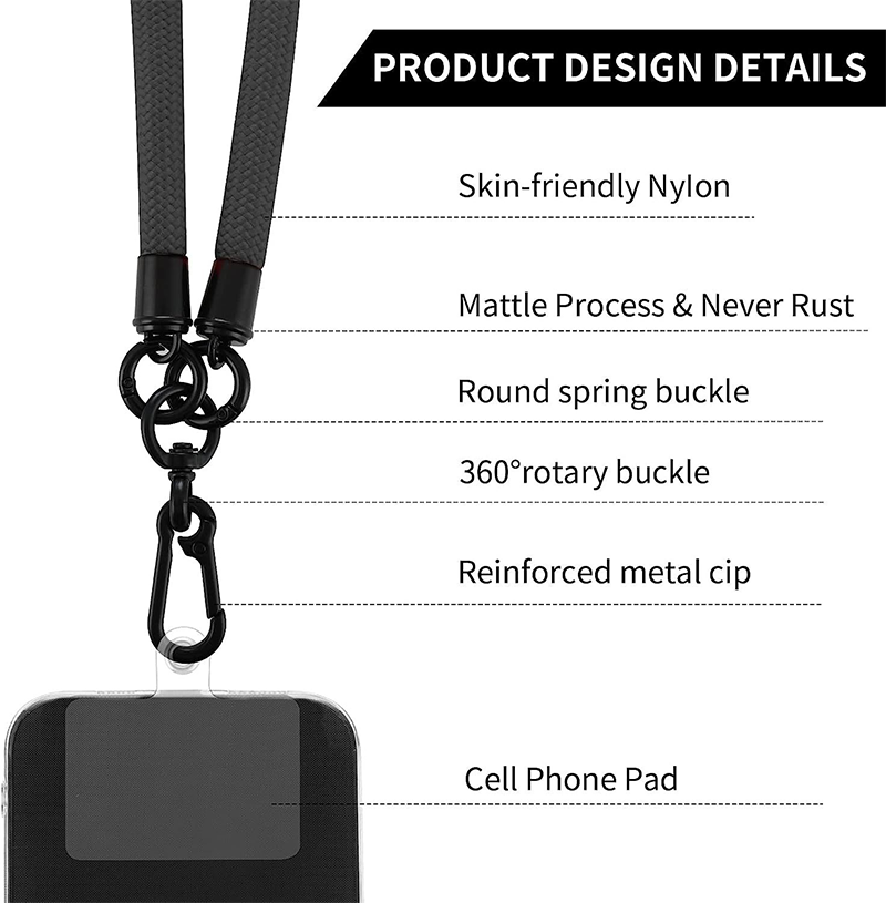 Factory Custom LOGO 10mm Round Shape Lanyard for Cell Phone Universal Long Mobile Phone Strap Lanyard Phone Lanyard Patch Dual Buckle