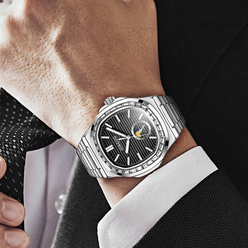 Men's Automatic Mechanical Watch with Diamond, Night Glow, and Waterproof Stainless Steel Band