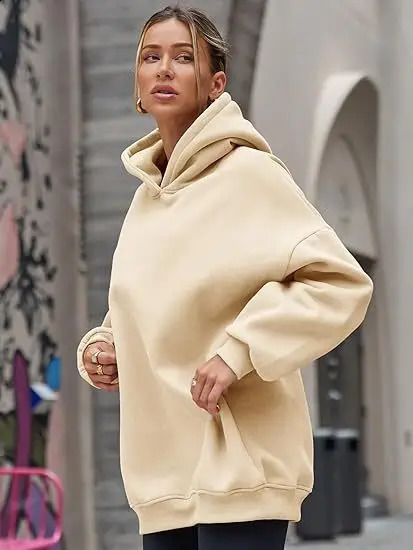 Winter Solid Color Hoodie Hip Hop Plush Hooded Sweatshirts Oversized Pullover Harajuku Casual Hoodies Tracksuit Women Sports Top 250106