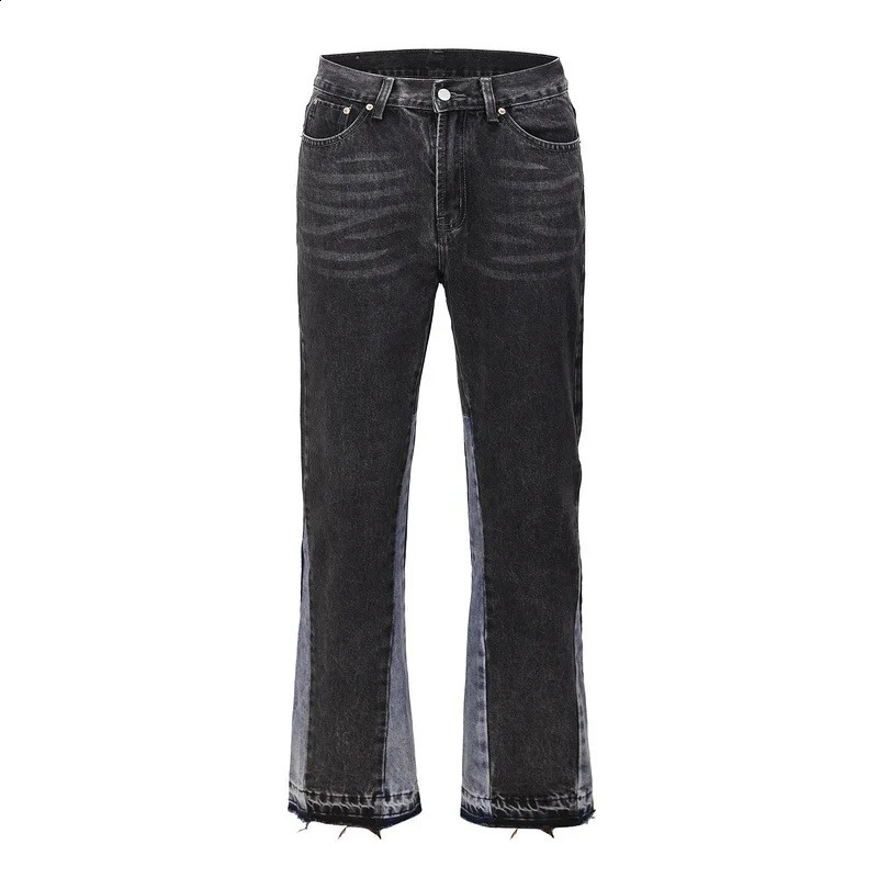High Street Wash Loose Splicing Micro Flared Pants Foot Jeans for Men 250109